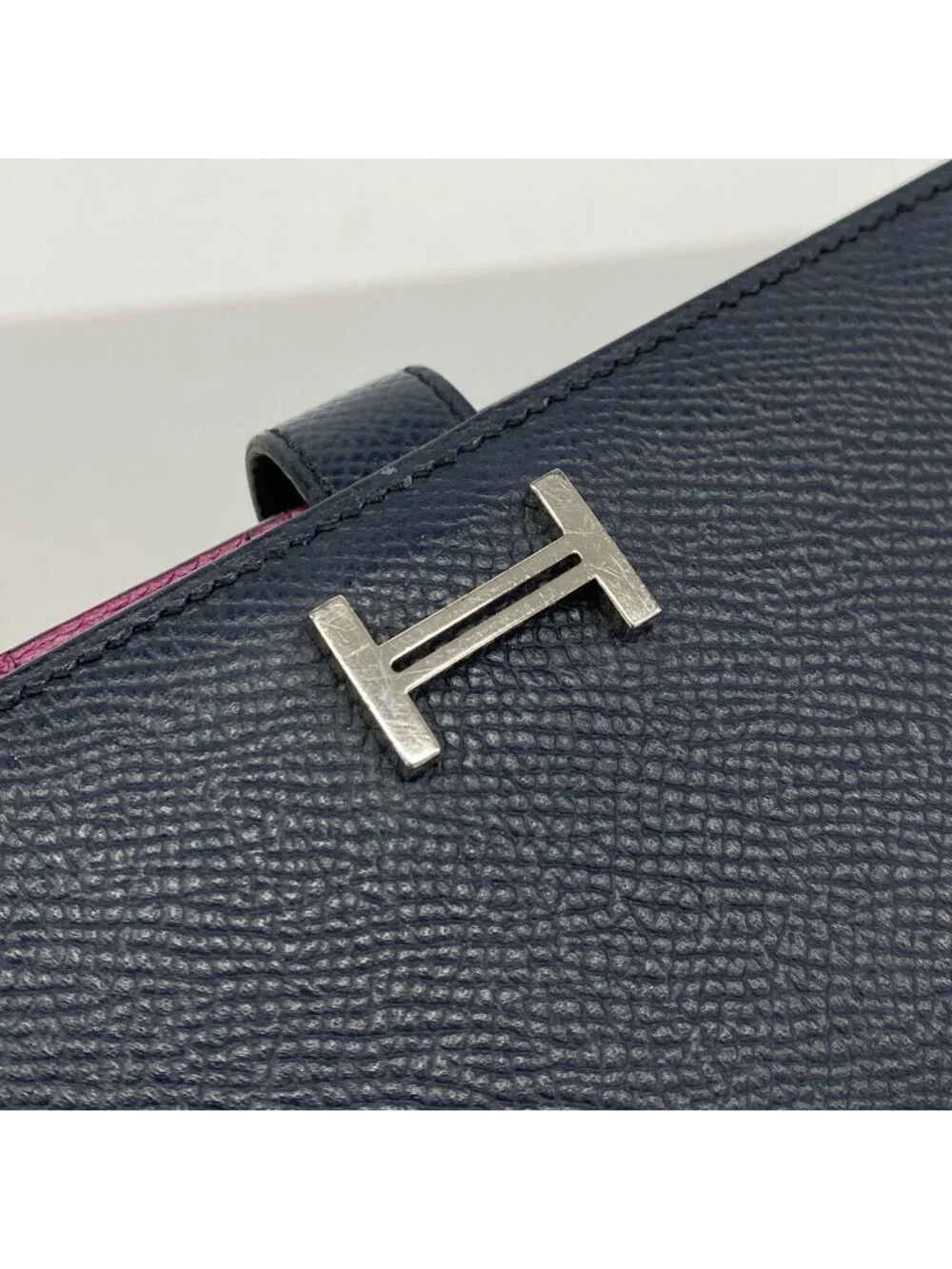 Hermes Wallet Bearn Soufflet Verso Veau Epsom Blue Indigo Rose Purple Silver